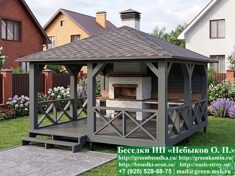 Летняя Беседка Для Дачи С Мангальной Зоной-Барбекю 4х5