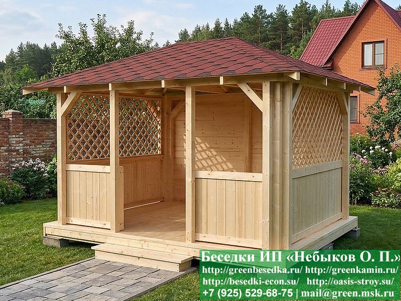 Летняя Деревянная Беседка Для Дачи 3х4. Вариант № 2