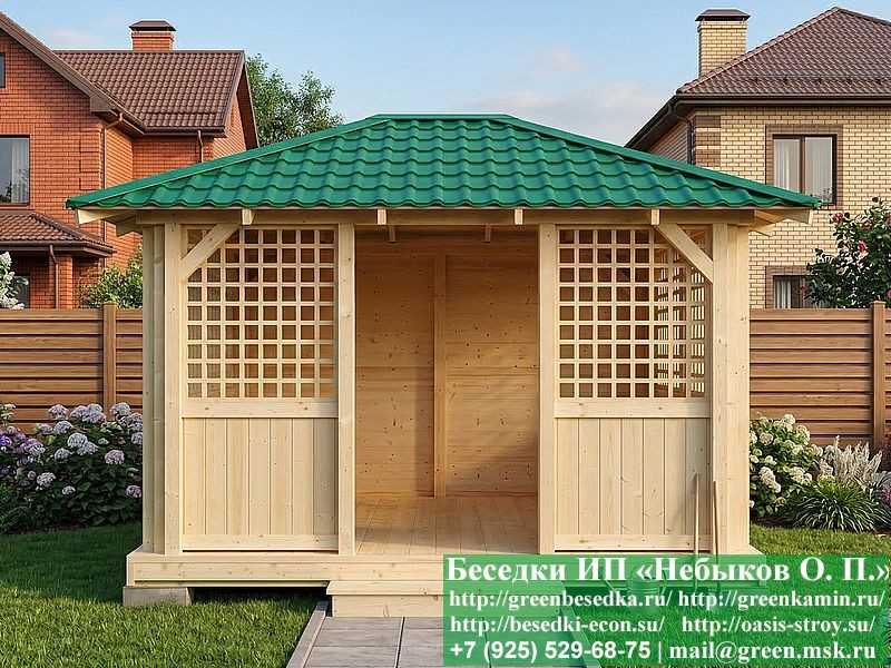 Летняя Деревянная Беседка Для Дачи 3х4. Вариант № 2