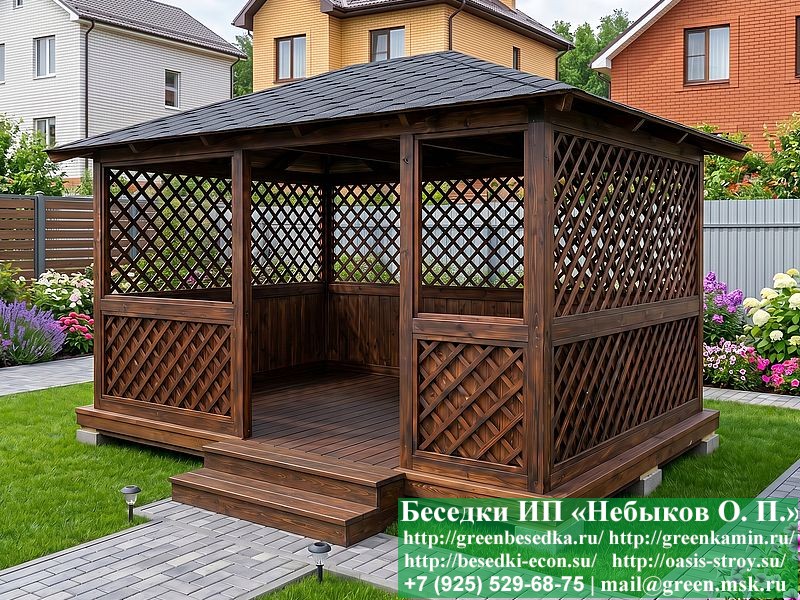 Летняя Деревянная Беседка Для Дачи 3х4. Вариант № 2
