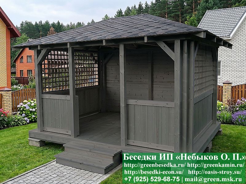 Летняя Деревянная Беседка Для Дачи 3х4. Вариант № 2