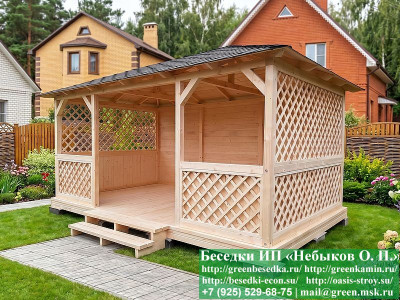 Летняя Деревянная Беседка Для Дачи 3х5. Вариант № 2