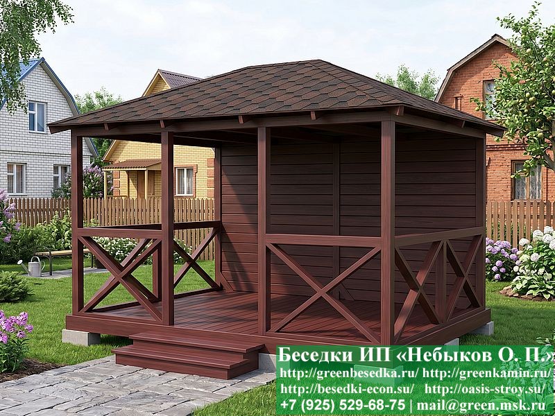 Летняя Деревянная Беседка Для Дачи С Крестами 3х4