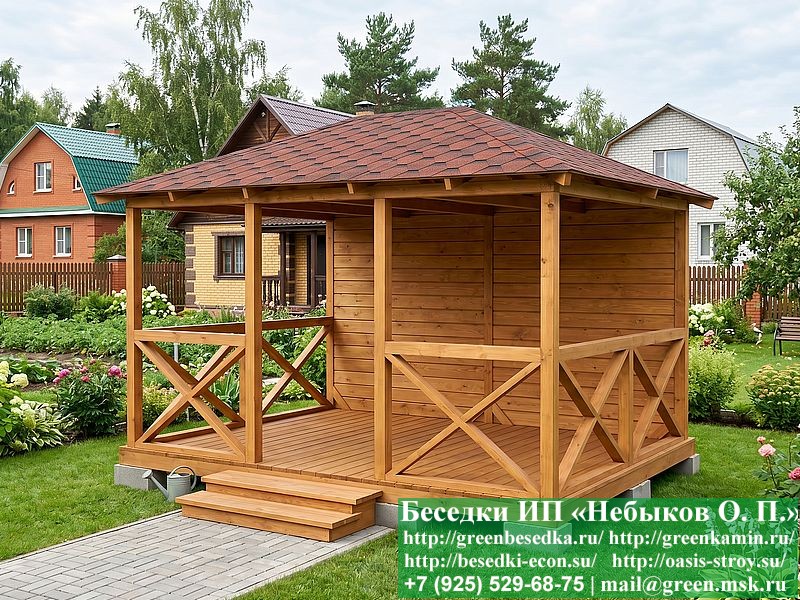 Летняя Деревянная Беседка Для Дачи С Крестами 3х4
