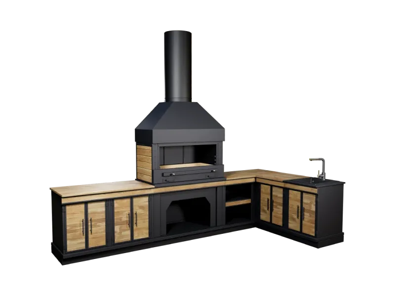 Широкий угловой барбекю-комплекс из металла BLACKBURN с раковиной Широкий угловой барбекю-комплекс из металла BLACKBURN с раковиной