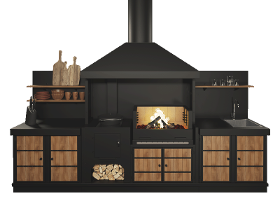 Прямой широкий барбекю-комплекс из металла OBSIDIAN с раковиной Прямой широкий барбекю-комплекс из металла OBSIDIAN с раковиной