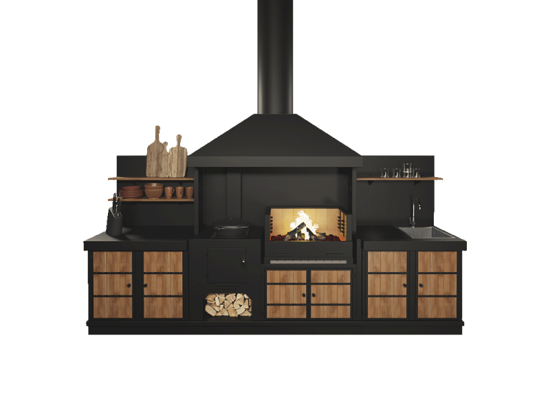 Прямой широкий барбекю-комплекс из металла OBSIDIAN с раковиной