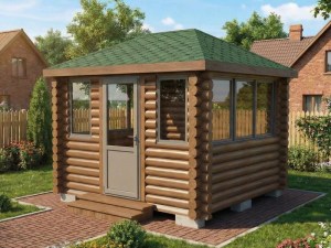 Застекленная Беседка Из Бревна С Алюминиевыми Окнами 3х3