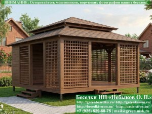 Беседка в японском, китайском стиле с хозблоком для дачи, загородного дома 5х6. Вариант № 1