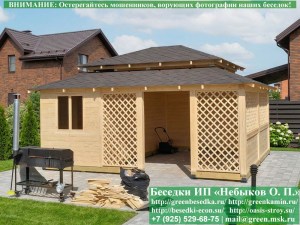 Беседка в японском, китайском стиле с хозблоком для дачи, загородного дома 5х6. Вариант № 1