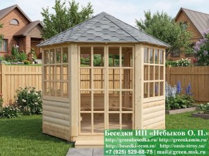 Закрытая застекленная шестигранная беседка диаметром 3 метра