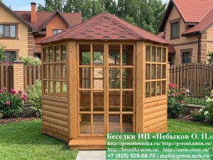 Закрытая застекленная шестигранная беседка диаметром 3 метра