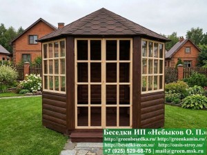 Закрытая застекленная шестигранная беседка диаметром 3 метра
