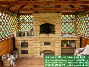 Комплекс барбекю из кирпича для беседки. 3 секции. Мангал-барбекю, плита под казан, мойка