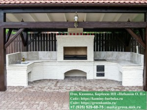 Навес под мангальную зону барбекю. Угловой комплекс барбекю под навесом