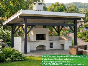 Навес под мангальную зону барбекю. Угловой комплекс барбекю под навесом