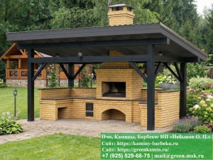 Навес под мангальную зону барбекю. Угловой комплекс барбекю под навесом